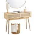 thumbnail image 2 of Farmhouse Rattan Entryway Table, 2-Drawer Storage Console with Woven Sliding Doors, Natural Finish, 2 of 7