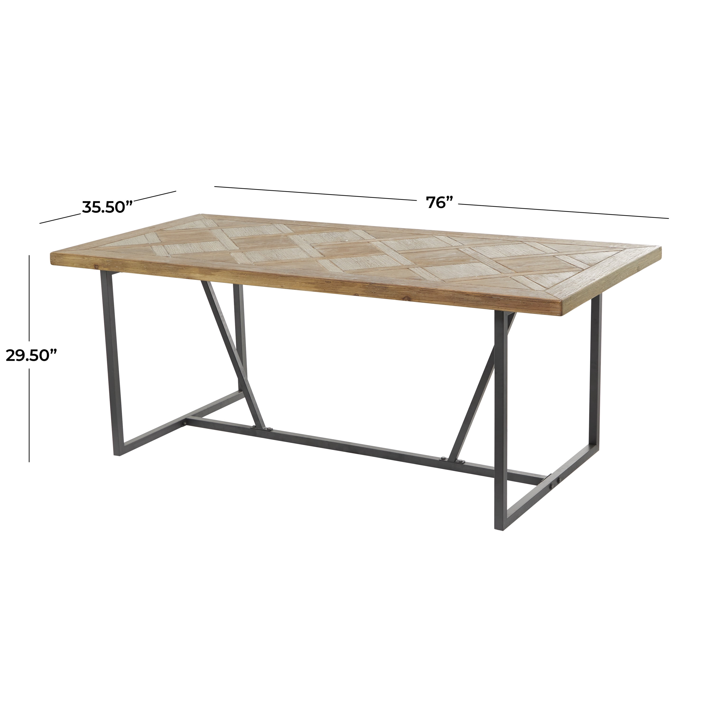 DecMode 76" x 30" Brown Wood Geometric Carved Dining Table with Black Metal Base, 1-Piece