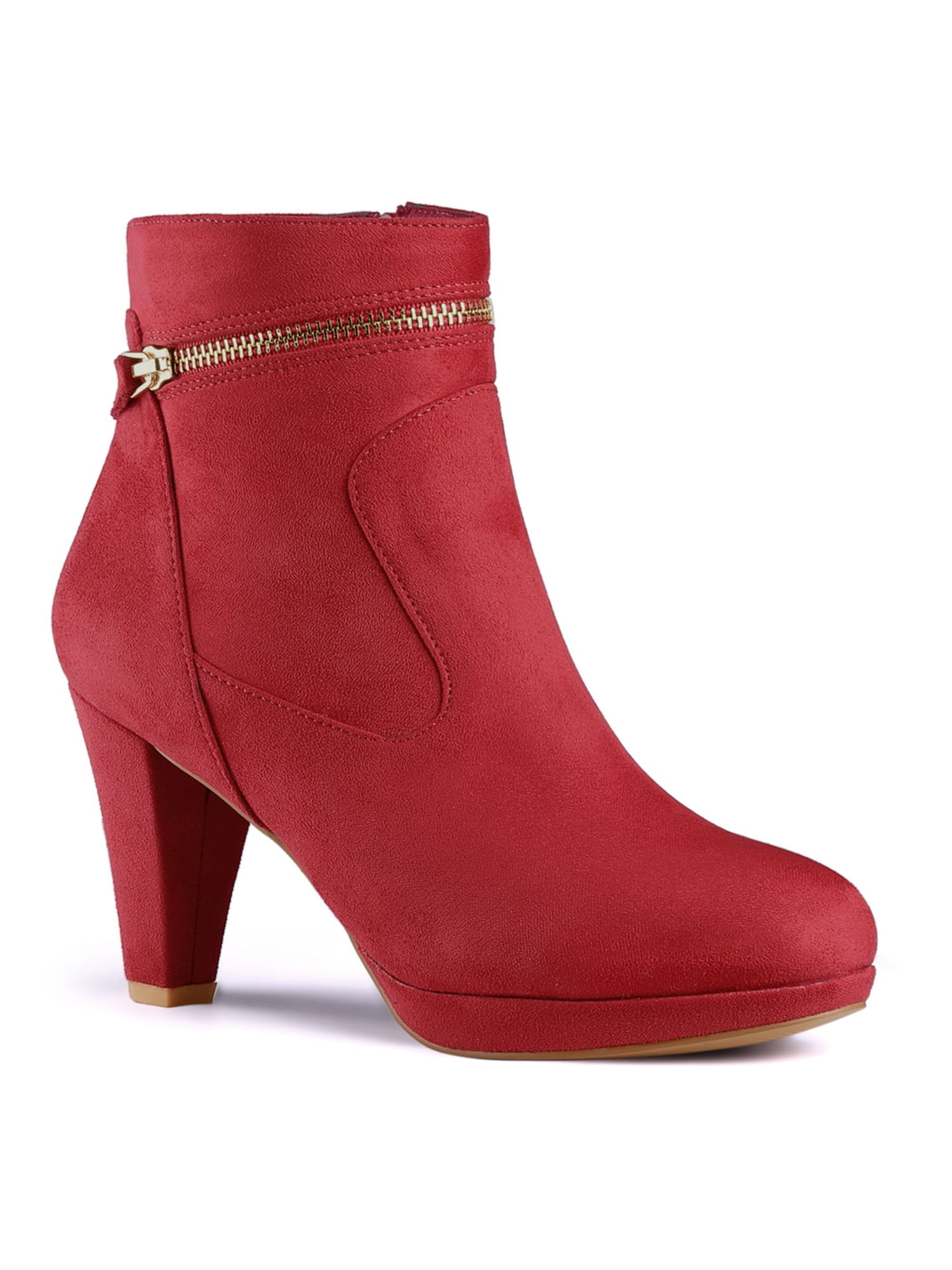 red mid heel ankle boots