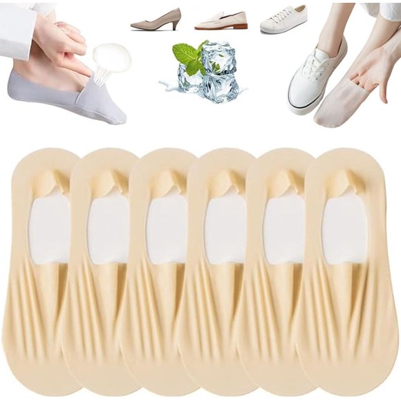 Petition Calcetines finos que no se muestran, 6 unidades de calcetines invisibles de seda de hielo ultrafinos sin costuras para mujer, forro de corte bajo antideslizante