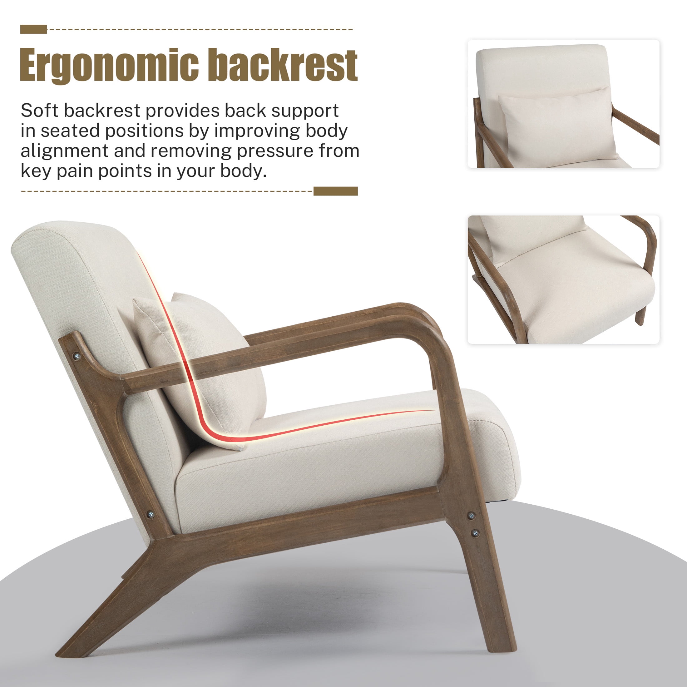 PAPROOS Accent Chair Set of 2, Mid-Century Modern Armchair with Solid Wood Frame and Pillow, Velvet Fabric Upholstered Reading Chair for Living Room Bedroom, White