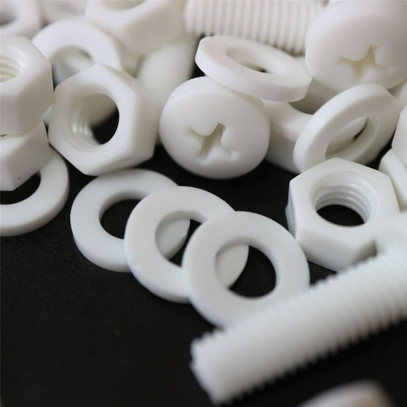 20 x White Pan Head Screws Polypropylene (PP) Plastic Nuts and Bolts, M6 x 20mm, Washers, (15/64 x 25/32 in)