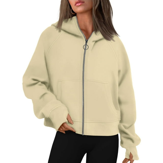GigrtiJin Chandail à Capuche à Fermeture à Glissière Surdimensionné pour Femmes Manches Longues Col Rond Haut à Manches Longues Mode Chandail avec Poche