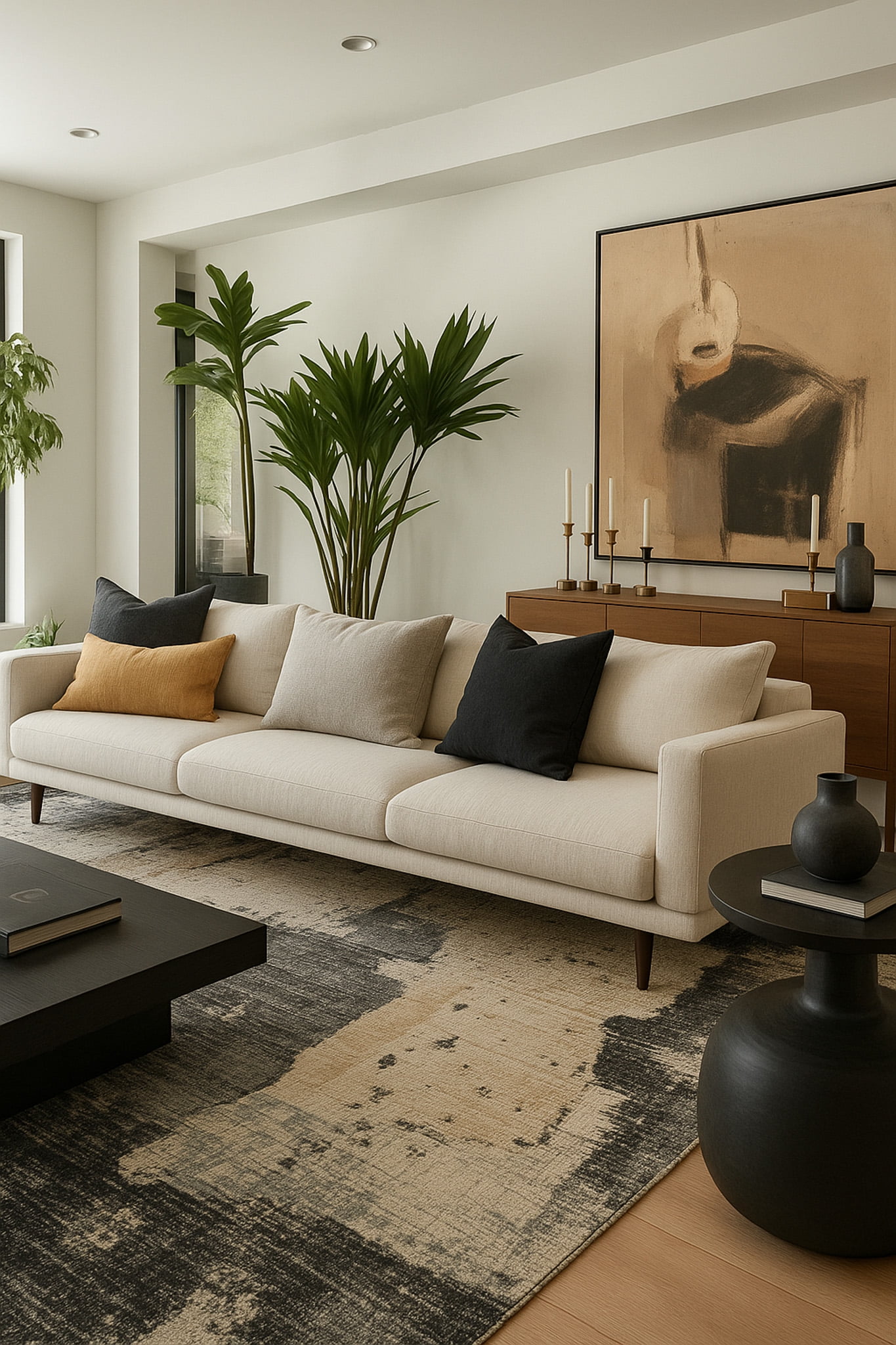 Rug Branch Nomad Abstract Indoor Area Rug, Black Beige, Modern - Living Room, Bedroom, Dining Room, and Kitchen