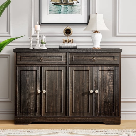 BrooveWave Wood Storage Cabinet, Buffet Credenza Sideboard With Drawers And Doors, Manufactured Wood, 43.3 in W x 15.8 in D x 35.4 in H