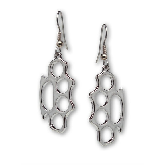 Fashion Jewelry knuckle duster Polished Silver Finish Pewter Earrings by Real Metal #1026