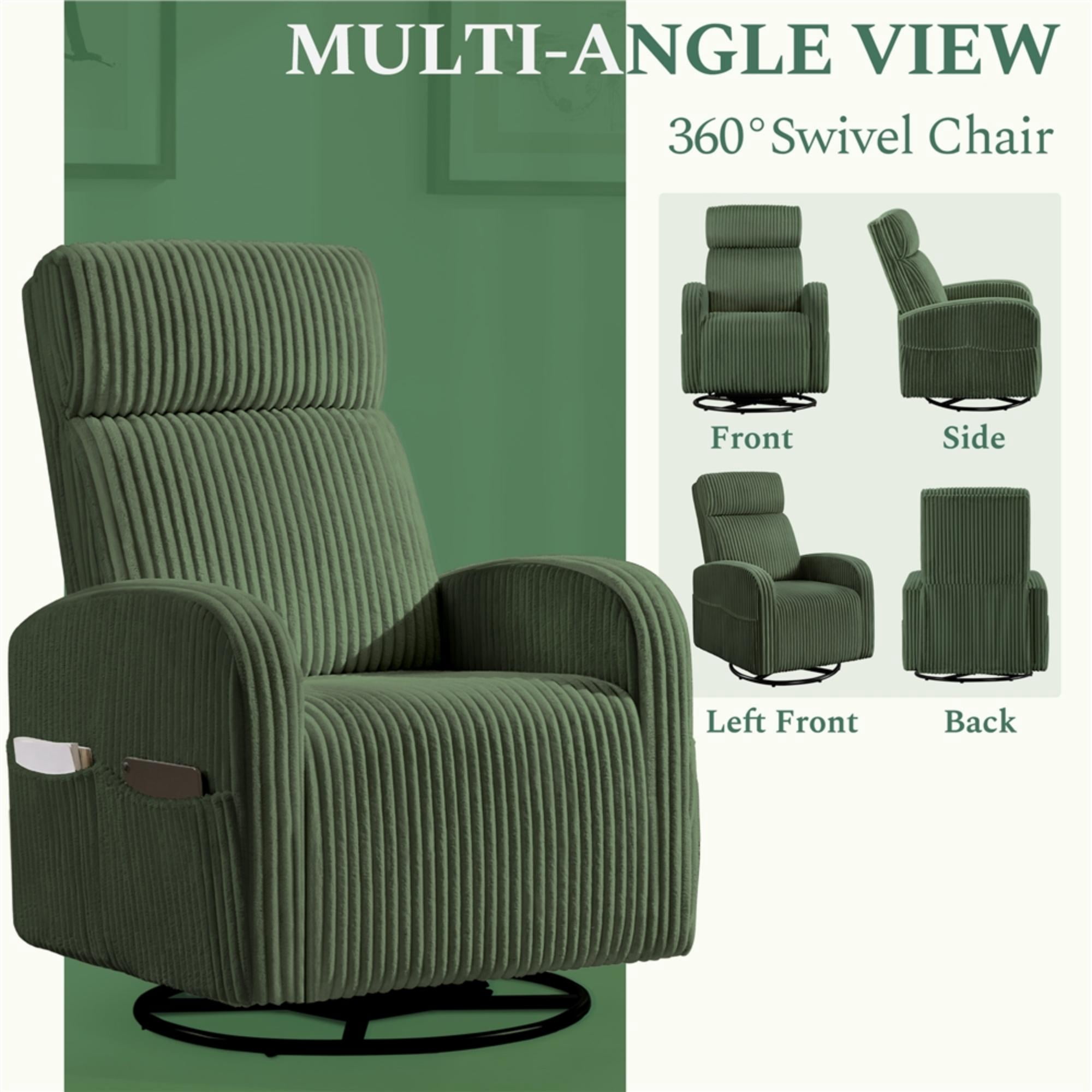 Renwick Corduroy Swivel Glider Chair for Living Room, All Ages, Dark Green
