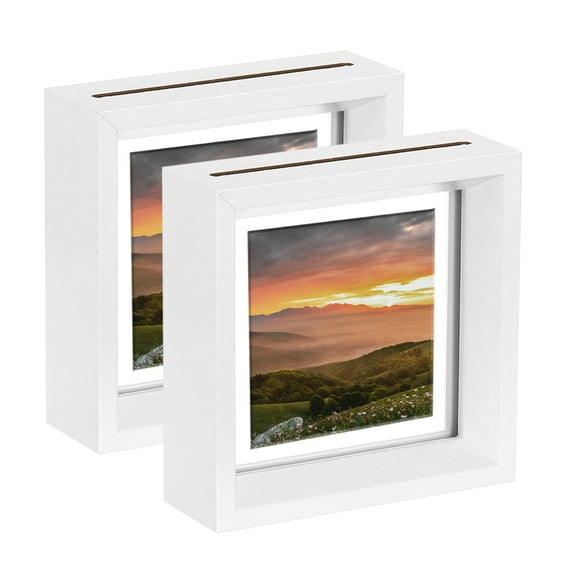 Uxcell 2Pcs Floating Frame, 4x4 Inch Wood Pictures Frames for Pressed Flowers Standing Wall Hanging Picture, White
