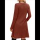 thumbnail image 4 of Vestido de Larga para Mujer, Cuello Redondo, Cintura Alta, Túnica con Bolsillos Color Caramelo M, 4 of 6