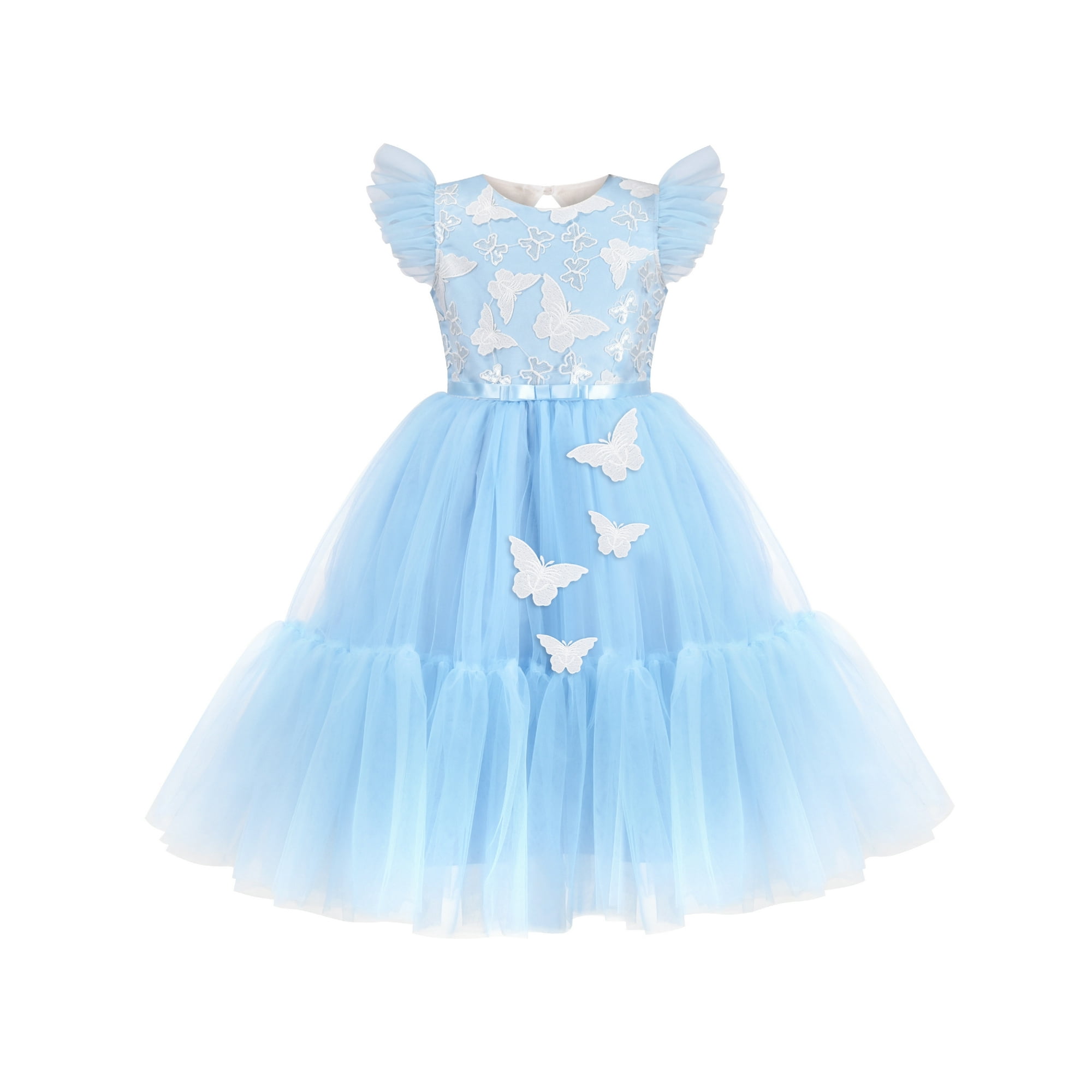 Girls Dress Blue Butterfly Embroidery Hollow Back Pearl Lined 10 Years Walmart