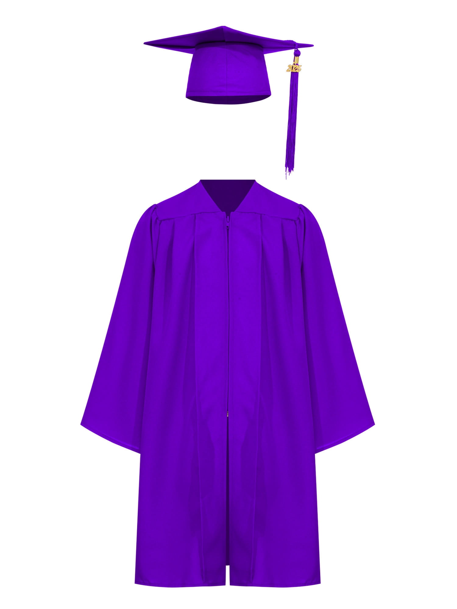 Yanarno Kids Unisex Graduation Gown Robe Cap V Neck Set with 2025 Badge Tassel for School Graduation Purple 30