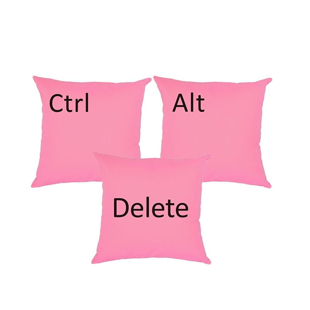 Set of 3 Ctrl Alt Delete Throw Pillow Covers 16x16 Square Pink Cotton