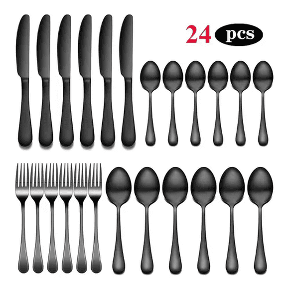 Juego De Cubiertos Malubero De Acero Inoxidable Negro 24 piezas