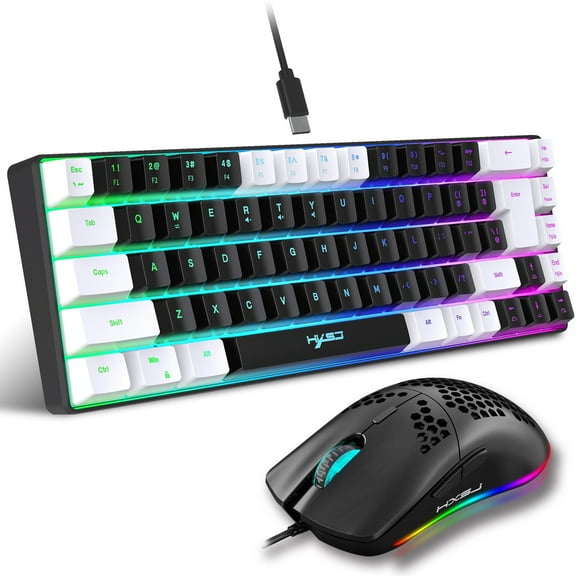 Wired Gaming Keyboard and Mouse,RGB Backlit Mechanical Gaming 60% Compact Keyboard Mouse for PC,68Keys, Adjustable 6 DPI
