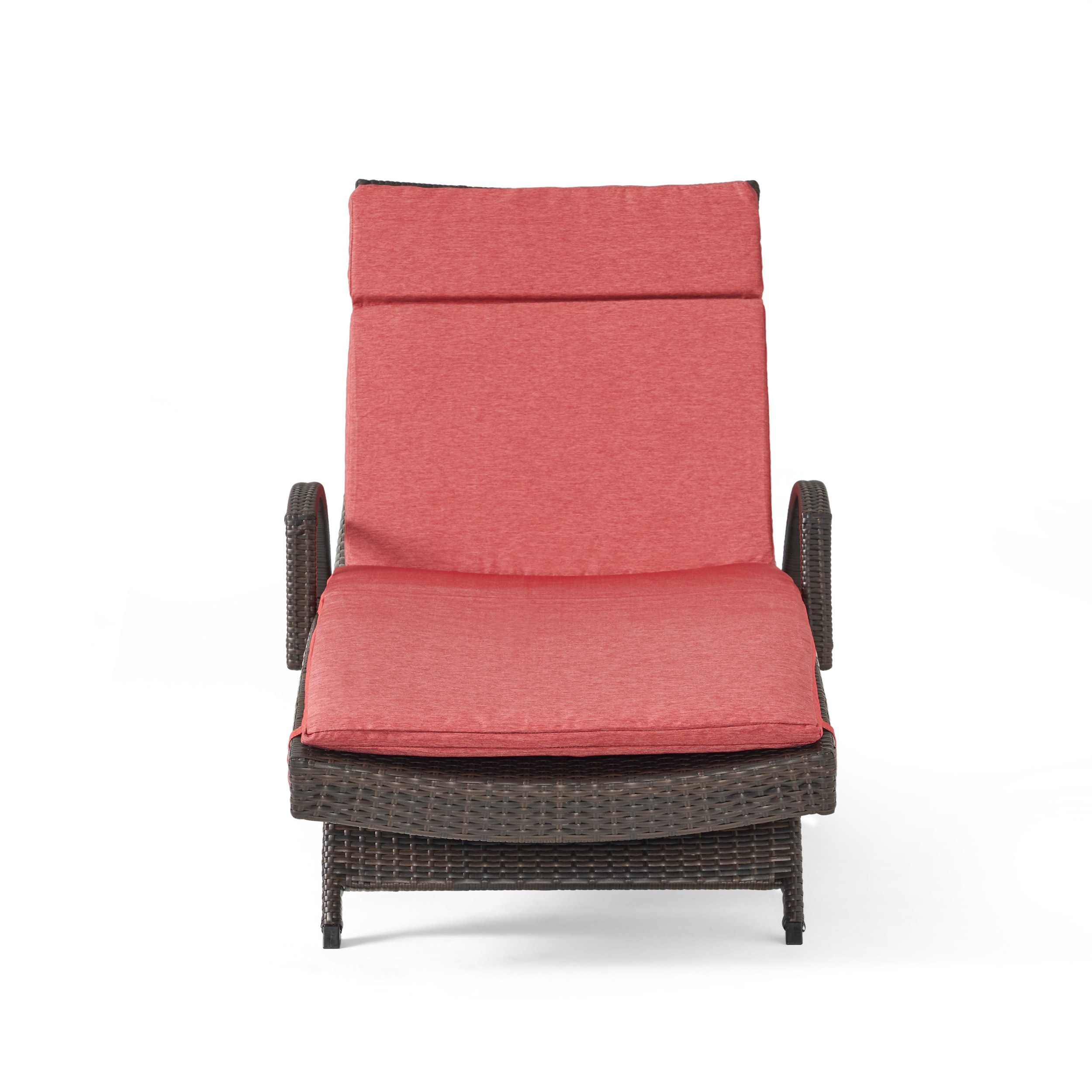 GDF Studio Olivia Outdoor Wicker Adjustable Chaise Lounge with Cushion, Multibrown and Red - image 3 of 8