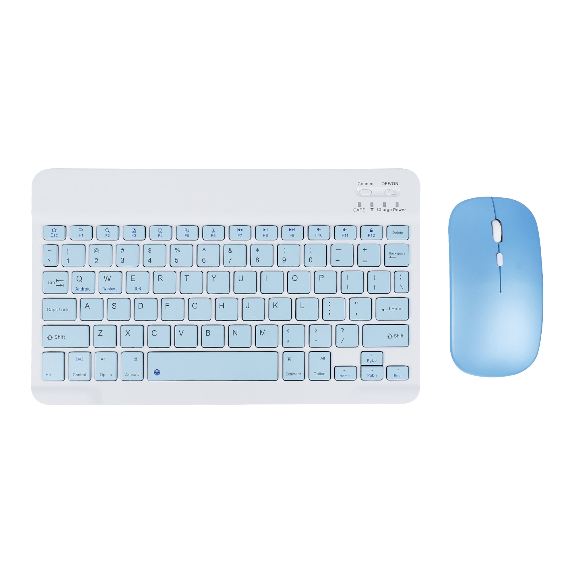 PloutoRich 10 inch Wireless Keyboard and Mouse Combos Mini Ultra-Slim 78 Keys Tablet Keyboard Portable Rechargeable Bluetooth Keyboard for Mac Windows, Blue