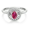 thumbnail image 2 of Gem Stone King 925 Sterling Silver Red Created Ruby Ring for Women (0.98 Cttw, Oval 6X4MM, Gemstone July Birthstone, Size 7), 2 of 3
