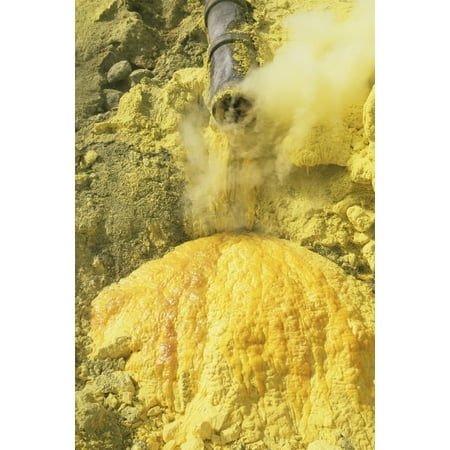 Liquid sulphur running out of a pipe in Kawah Ijen Volcano Sulphur Mine Java Indonesia Canvas Art - Richard RoscoeStocktrek Images (12 x