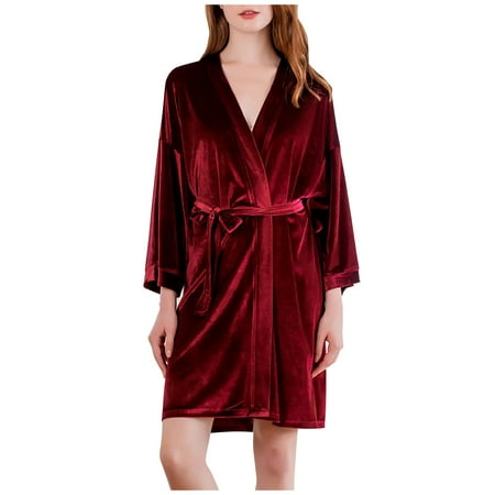 

Lanhui Women s Casual Winter Leng Bathrobe Solid Home Clothes Long Sleeve Dress