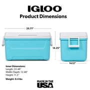 Igloo 48 QT Laguna Hard Sided Ice Chest Cooler, Aqua Blue and White