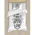 thumbnail image 1 of Love Duvet Cover Set Twin Size, Vintage Style All You Need is Love Inscription Retro Hippie Phrase with Grunge Look, Decorative 2 Piece Bedding Set with 1 Pillow Sham, Black White, by Ambesonne, 1 of 3