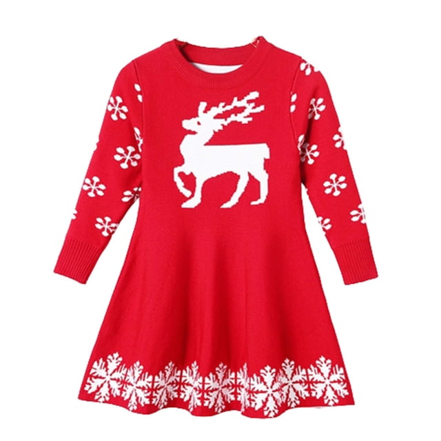 Vestido Para Niñas Ropa Para Bebés Ropa Para Niños Vestido Suéter Navideño Vestido Cervatillo Rojo Odeerbi LM103-7692