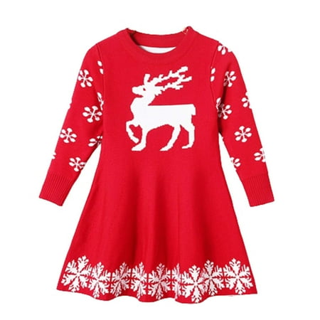 

Toddler Baby Girls Knit Sweater Dress Long Sleeve Long Sleeve Printed Christmas Holiday Dresses Fall Winter Clothes