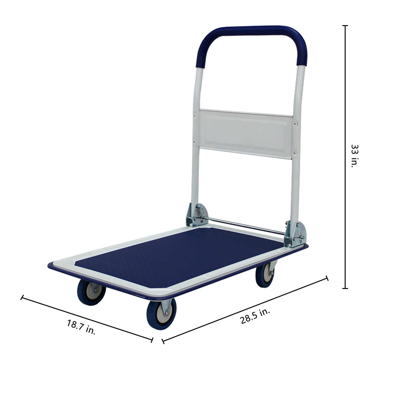 Platform Truck, 330 lbs, High-Strength, Flatbed Design, Rolling, Push Handle, Blue Color