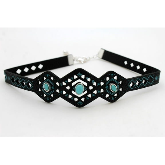 Women Black Artsy Choker Necklace Ethnic Bohemian Vintage Turquoise Blue Beads