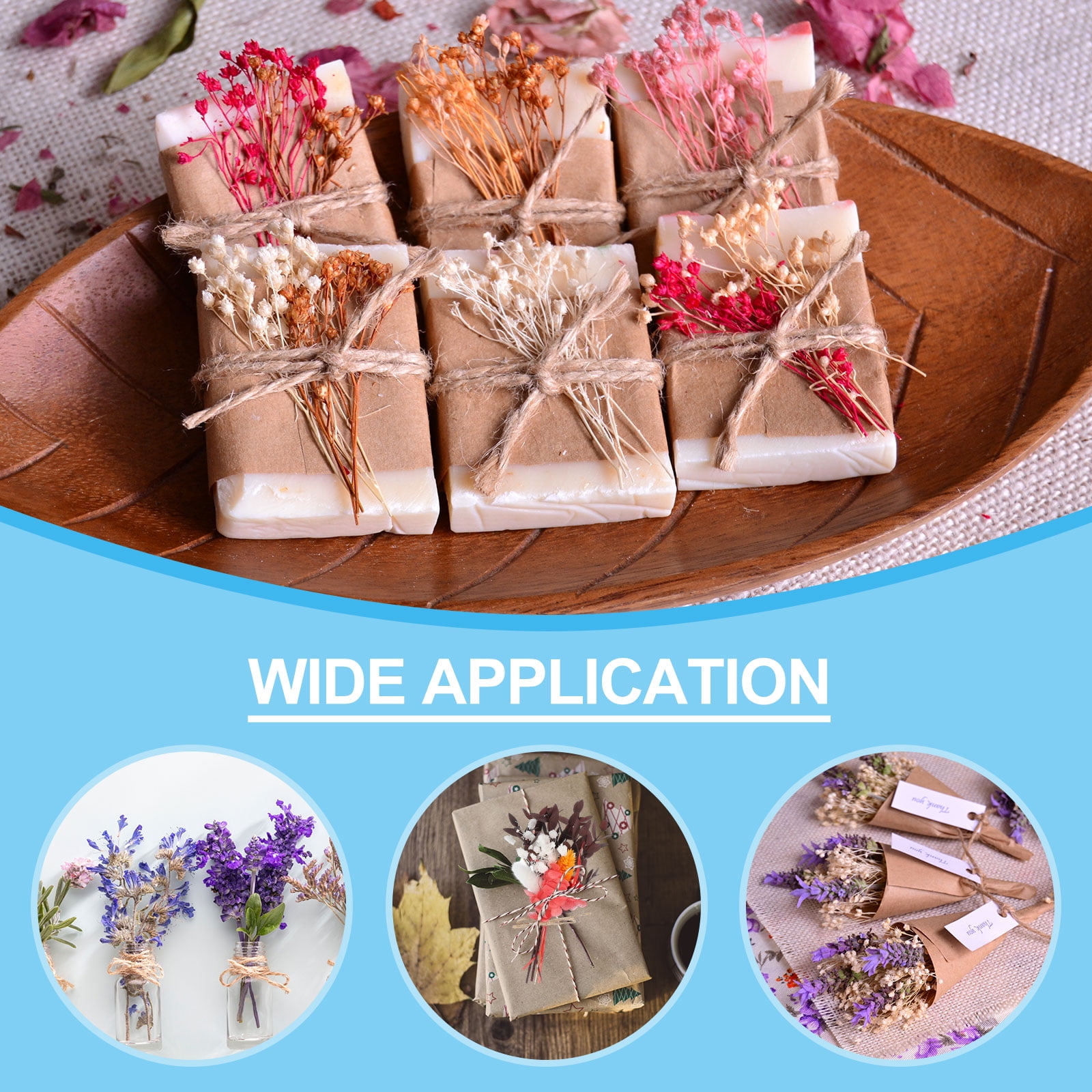 Uxcell Mini Dried Flower Bouquet, Pampas Grass Natural Wildflower Decor, Blue