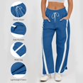 thumbnail image 6 of Wide Leg Sweatpants Womens High Waist Baggy Striped Sweat Pants Loose Stretch Casual Drawstring Pants With Pockets, 6 of 9