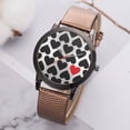 thumbnail image 3 of Reloj de pulsera de mujer con correa de PU de cuarzo con patrón de corazón con pantalla analógica de moda marrón, 3 of 4