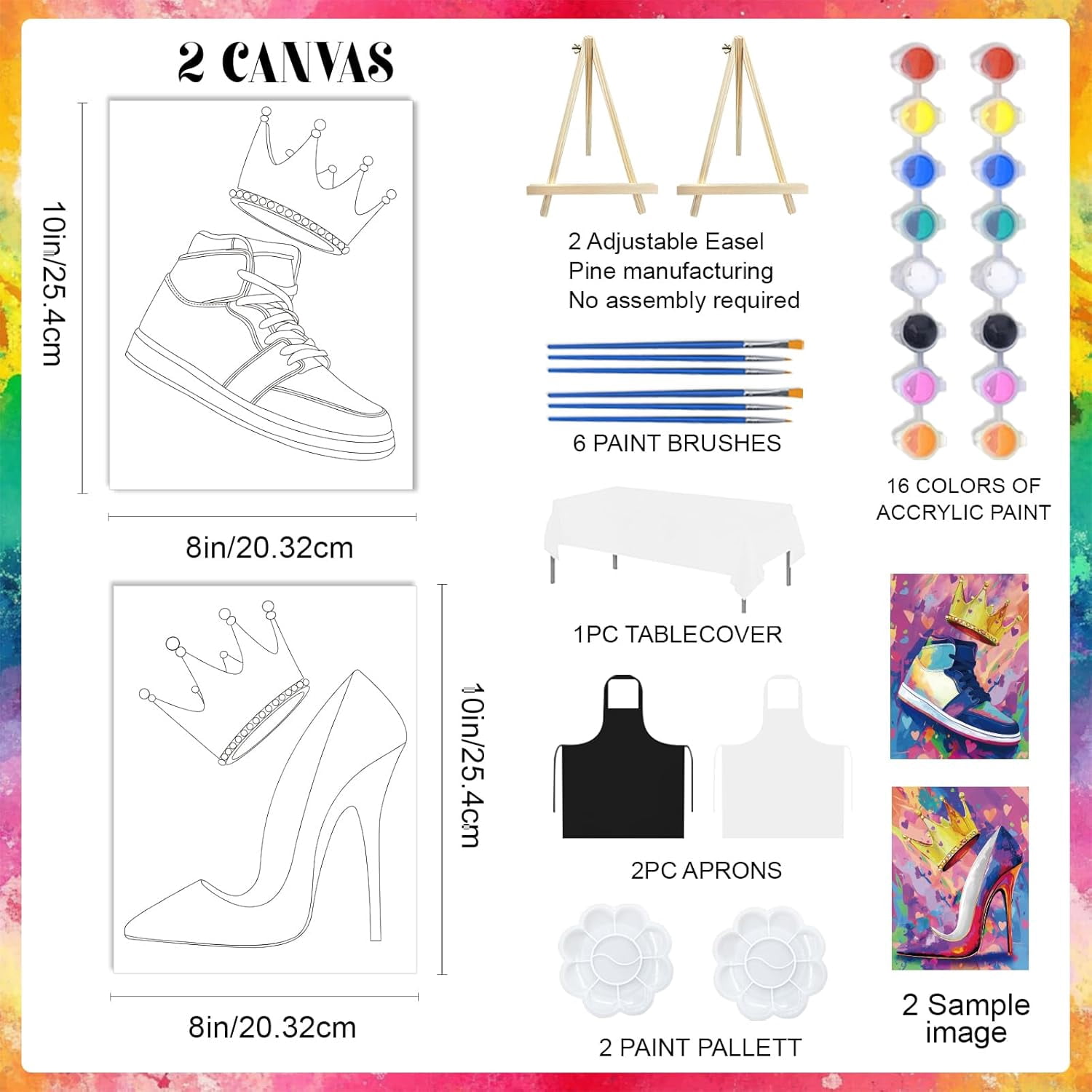 2Pack 8X10 Couples Painting Kit Date Night Valentine's Day Sip and Paint Kit for Adults Pre Drawn Canvas to Paint at Home Date Night Party Favor Supplies Canvas for Painting Kit for Couple