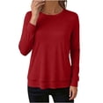 thumbnail image 2 of SSZMDLB Women Long Sleeve T-Shirts Round Neck Casual Basic Tee Solid Comfy Everyday Wear Travel Clothes, Red S, 2 of 6