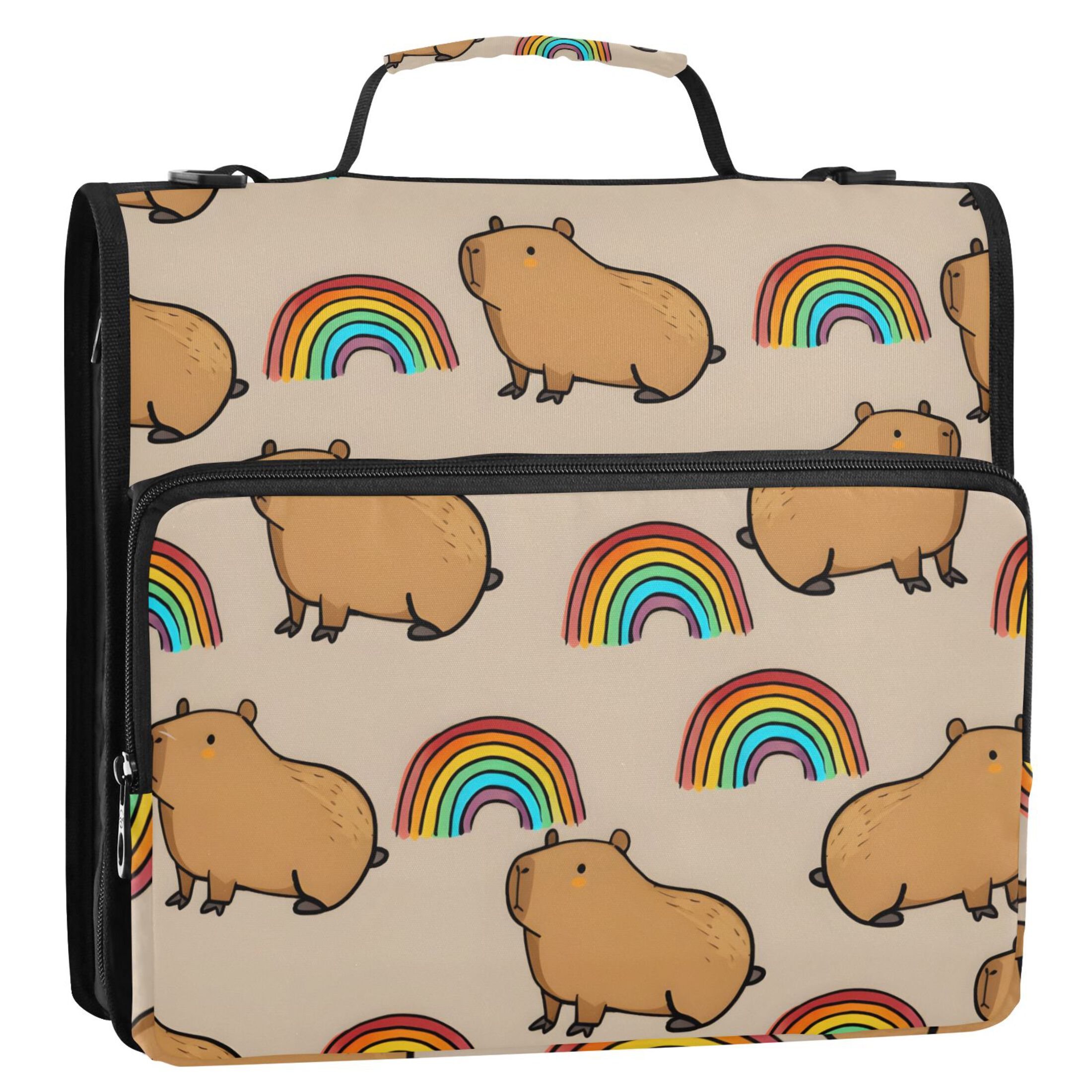 ALAZA Zipper Binder Capybara Rainbows 3 Ring Trapper Keeper File Folder Organizer Bag