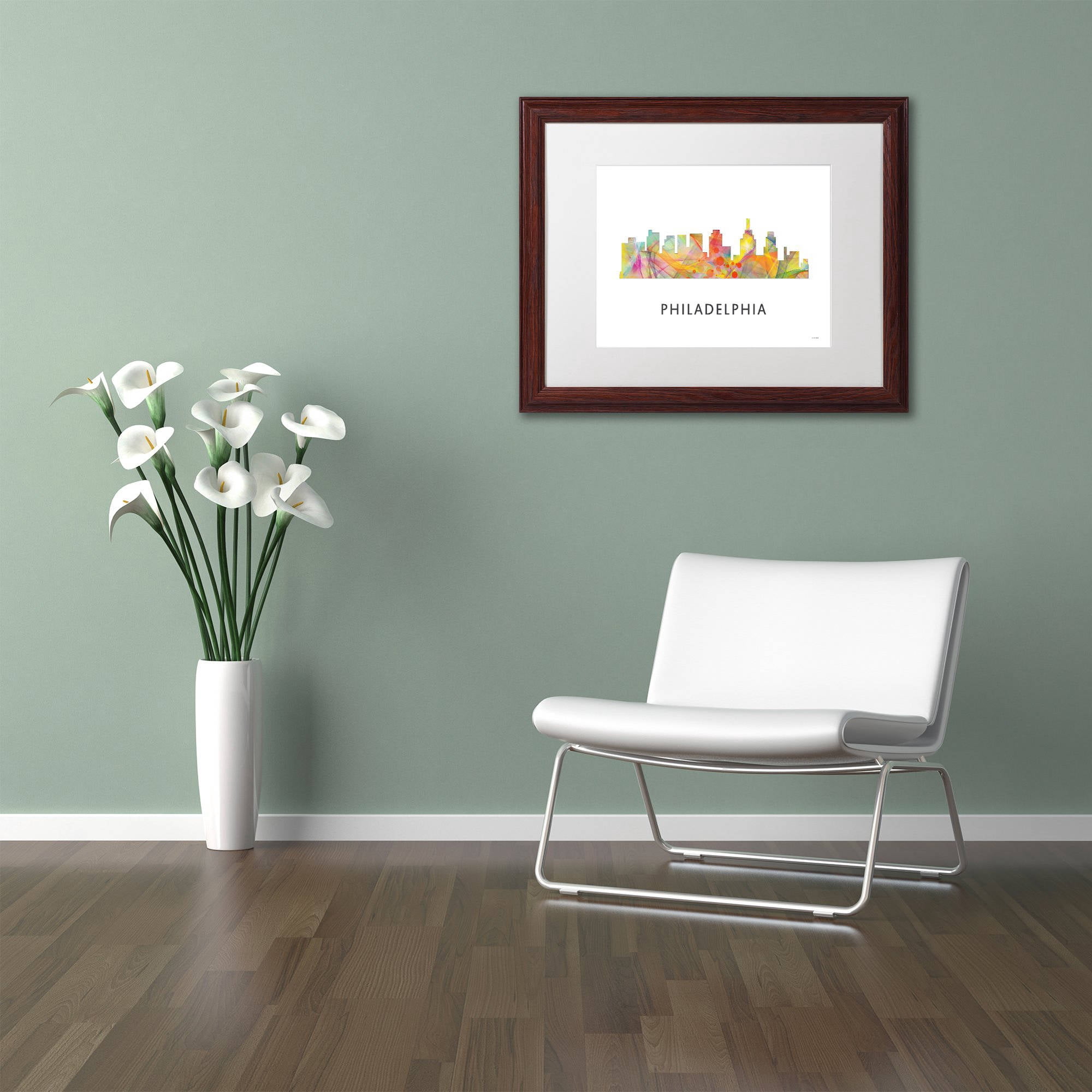 Trademark Fine Art 'Philadelphia Skyline WB-1' Canvas Art by Marlene Watson, White Matte, Wood Frame