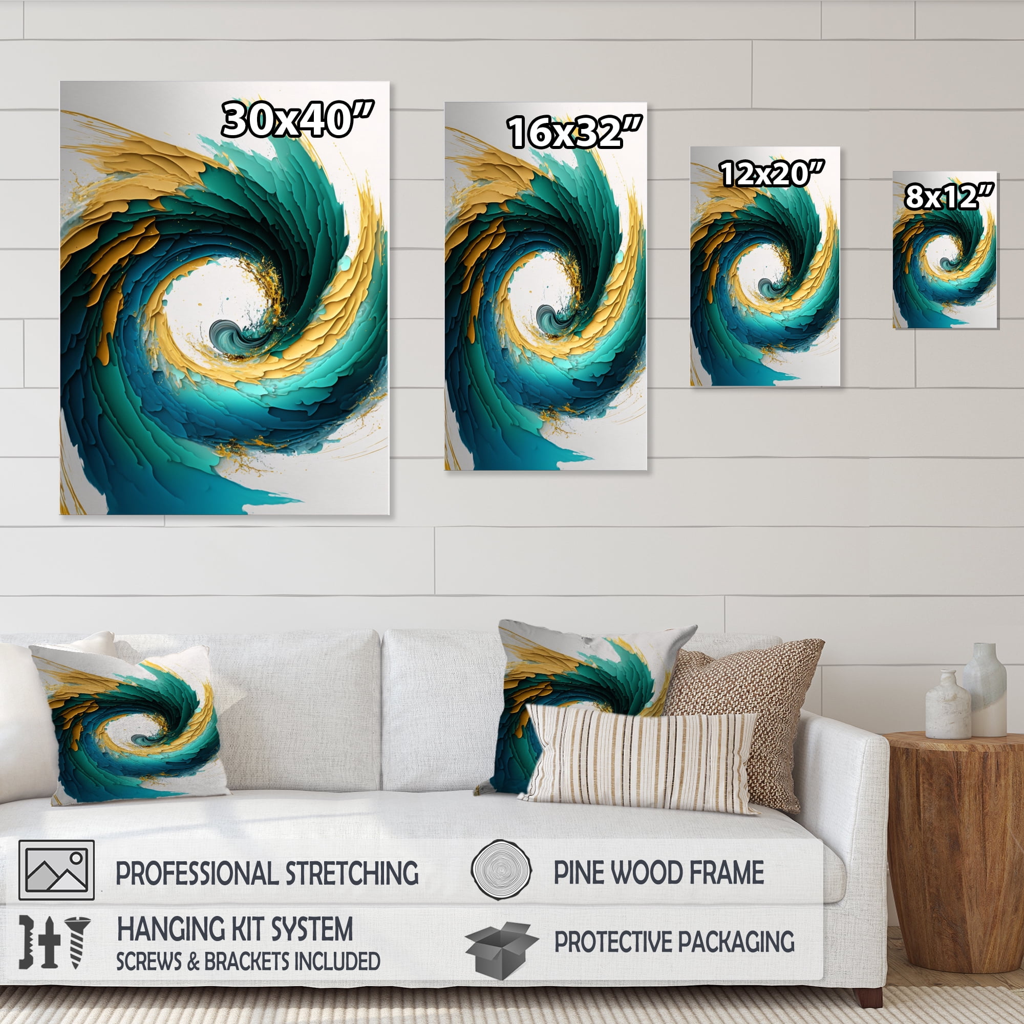 Designart Teal And Black Art Deco Canvas Wall Art