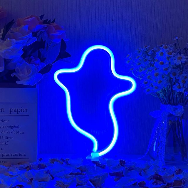 Letrero de neón con luz LED de fantasma de neón, letreros de neón de fantasma de Halloween para dormitorio, sala de juegos, Bar, regalo para niños, decoración de fiesta