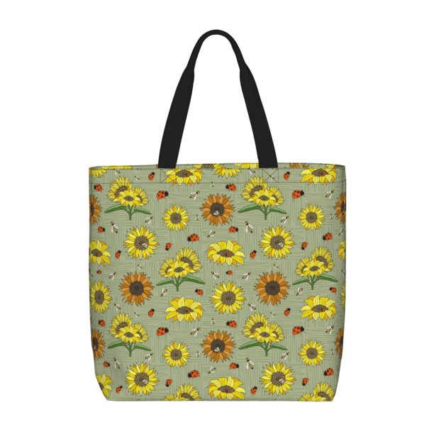 Easygdp Sage Green With Sunflowers Bolsa Tote para Mujer, Bolso de Hombro para Trabajo, Playa, Viajes, Compras y Supermercado