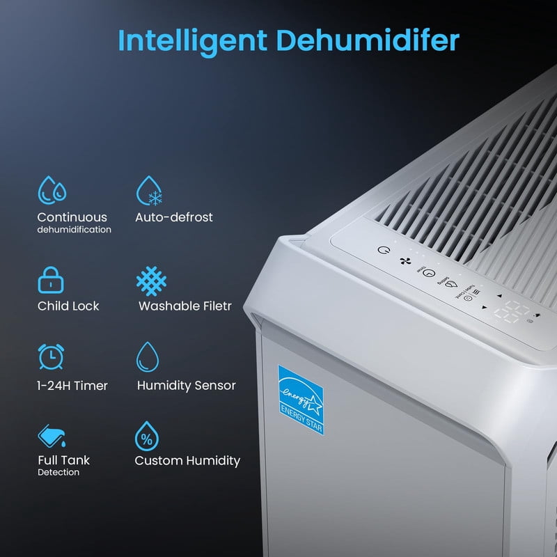 80 pt. 5500 sq. ft. Energy Star Dehumidifier for Basement in White with Drain Hose