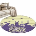 thumbnail image 2 of Happy Easter Rabbits 3ft Area Rug, Spring Daisy Purple Silhouette Wooden Grain Washable Non-Slip Small Round Rugs for Entryway Bedroom Kitchen, Circle Carpet for Dining Room, Playroom Nursery Rug, 2 of 9