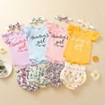 thumbnail image 1 of ITFABS Ensemble 3 Pcs pour Bébés Filles Imprimé Lettre Barboteuse+shorts+bandeau, 1 of 6