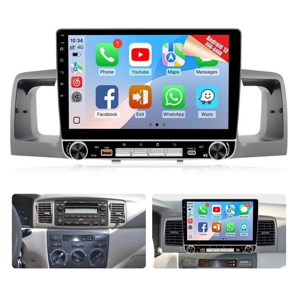 Radio de coche Naifay Android 13 de 4 GB de RAM y 64 GB de ROM para Toyota Corolla 2003-2008