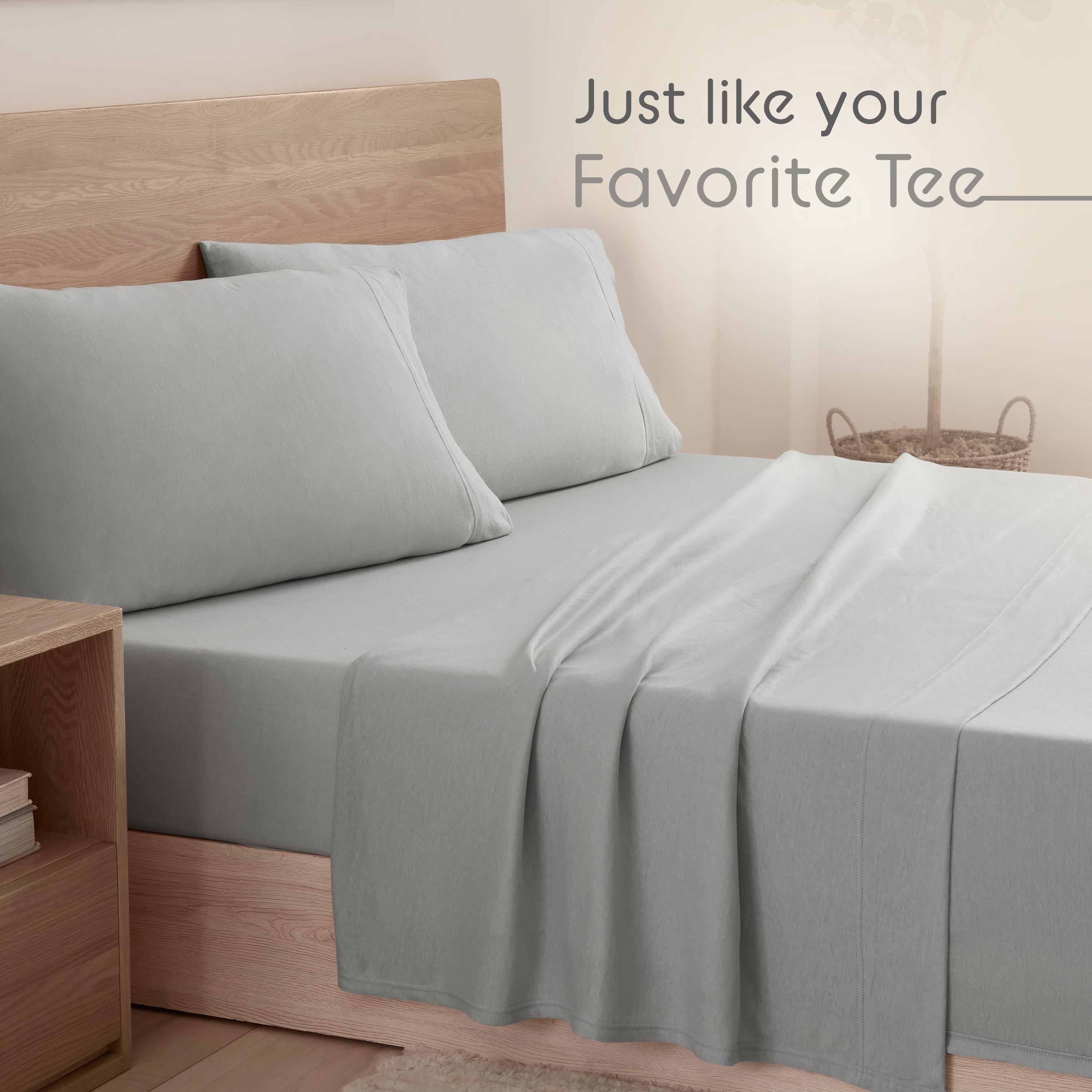Vellux Jersey Knit 4-Piece Queen Sheet Set, Cotton Blend, Grey