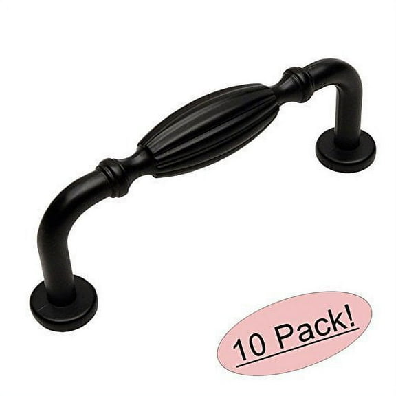 Cosmas 7119FB Flat Black Country Style Cabinet Hardware Ribbed Handle Pull - 3" Inch (76mm) Hole Centers - 10 Pack