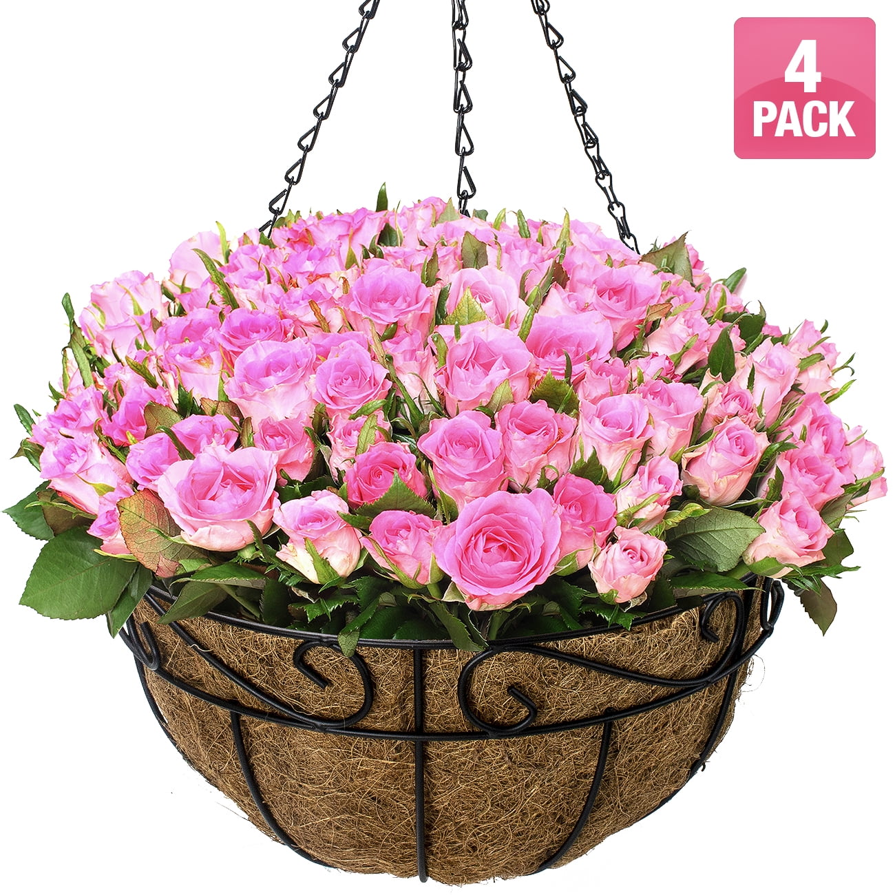 Sorbus Welcome Planter Basket Stand with Coco Liner Plant, Stylish Flower
