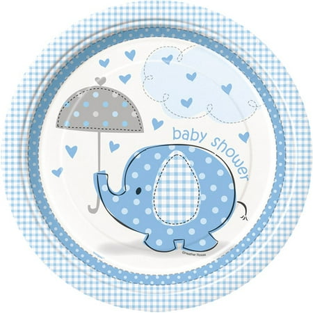 9" Blue Elephant Baby Shower Plates, 8ct