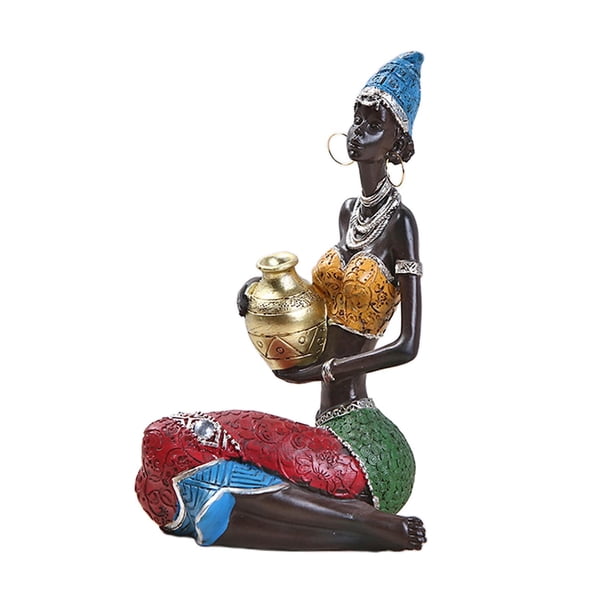 Estatua africana, figura tribal de dama, escultura, decoración para el hogar, gabinete, oficina, regalo dorado