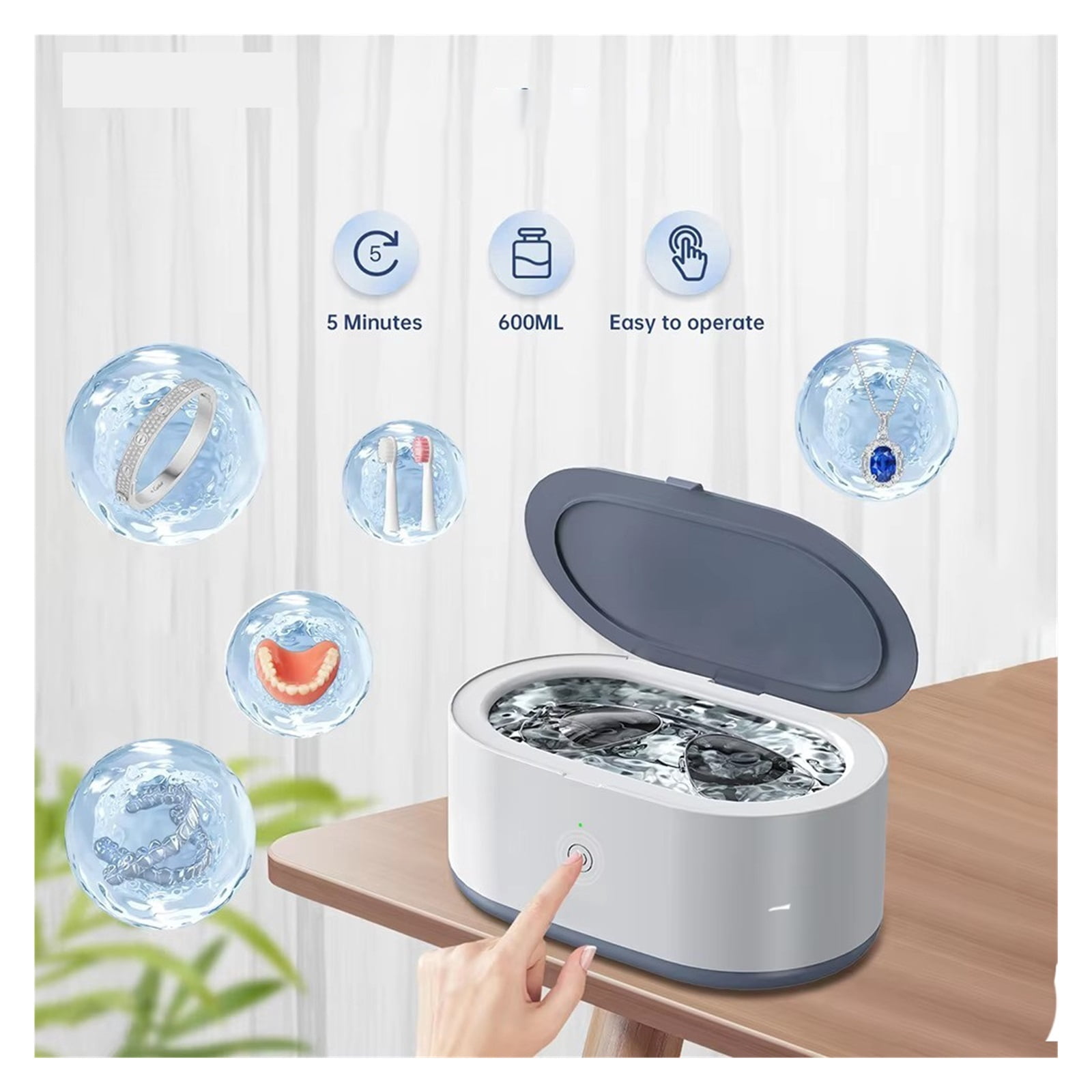 Household Jewelry Ultrasonic Cleaner 600ML Ultrasonic Glasses Jewelry Cleaner 46KH High Dentures Retainer Cleaning for Glasses