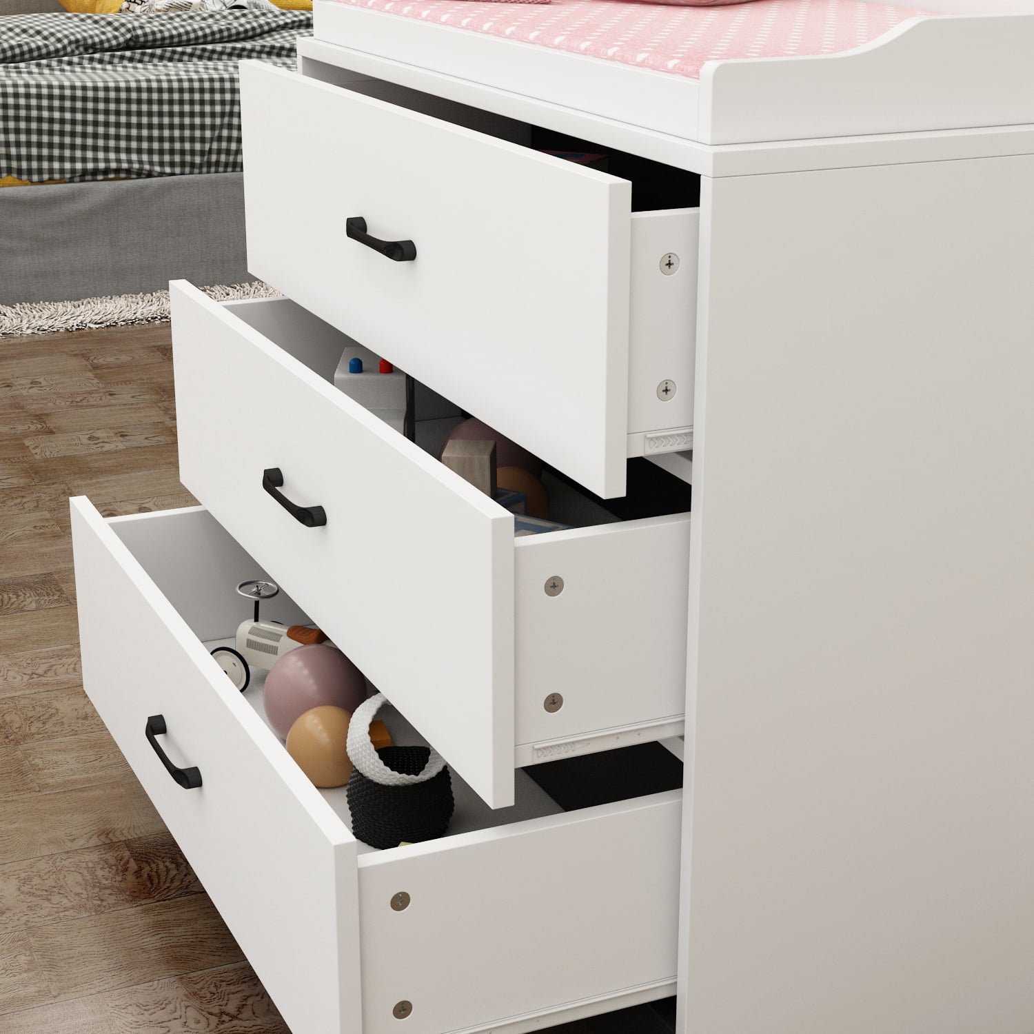 OxyLife Changing Table Dresser, Nursery 3-Drawer Dresser with Changing Top, White
